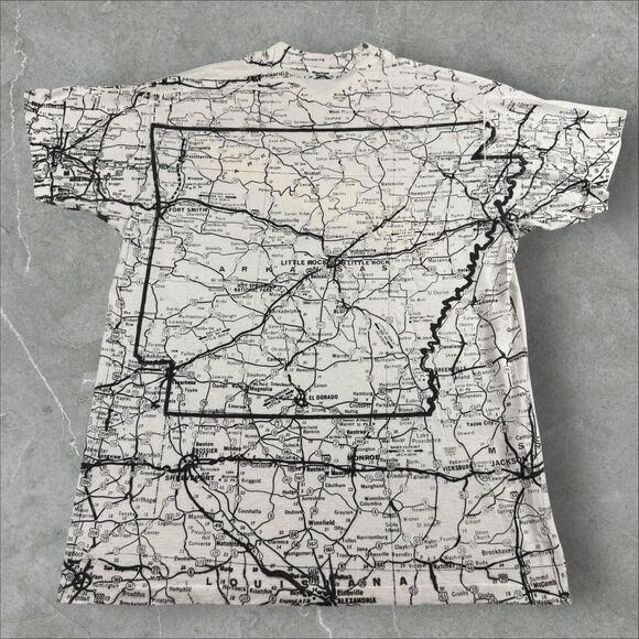 VTG Arkansas, USA All Over Print 90's Destination Map Single Stitch Shirt - XL - Picture 2 of 8